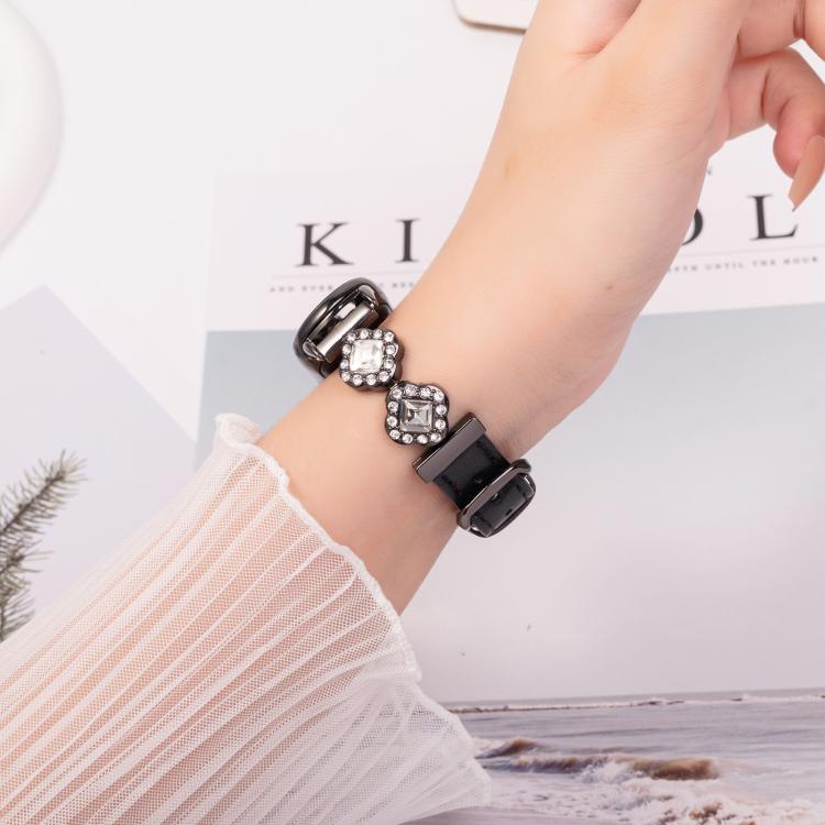 For Xiaomi Smart Band 9 / 8 Metal Diamond Leather Bracelet Watch Band(Black)
