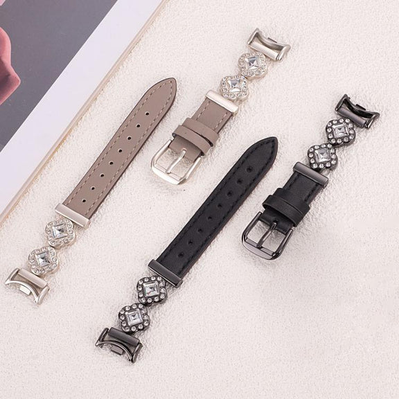 For Xiaomi Smart Band 9 / 8 Metal Diamond Leather Bracelet Watch Band(Gold Brown)