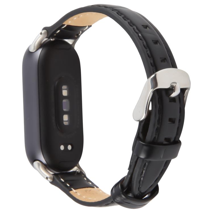 For Xiaomi Smart Band 9 / 8 Silver Metal Connector Genuine Leather Watch Band(Bamboo Joint Black) - free shipping - PMc TechLife - Order now!