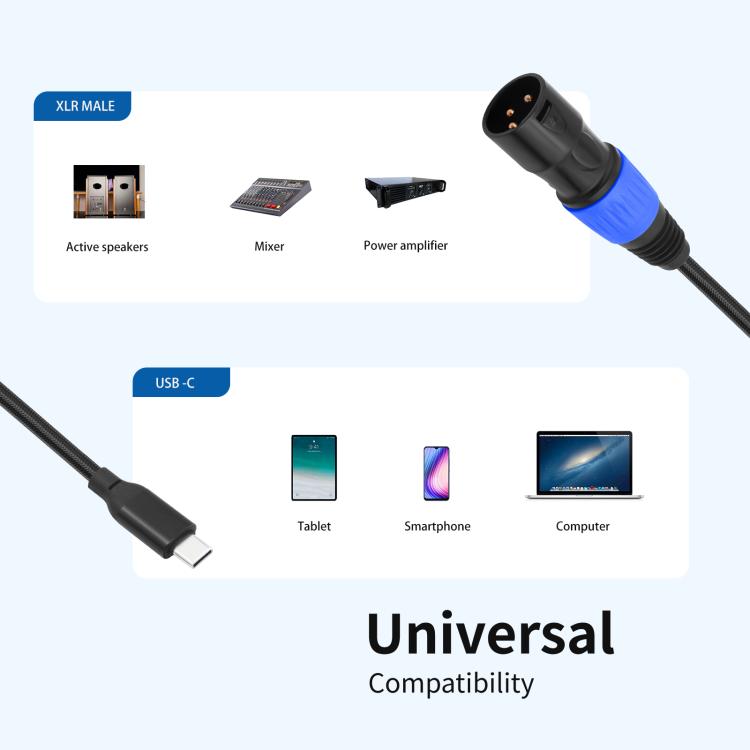 TY015 Type-C Male to XLR Male Stereo Output Audio Cable, Length:3m(Black Blue) - Microphone Audio Cable & Connector by PMC TechLife | Online Shopping South Africa | PMC TechLife | Buy Now Pay Later Mobicred