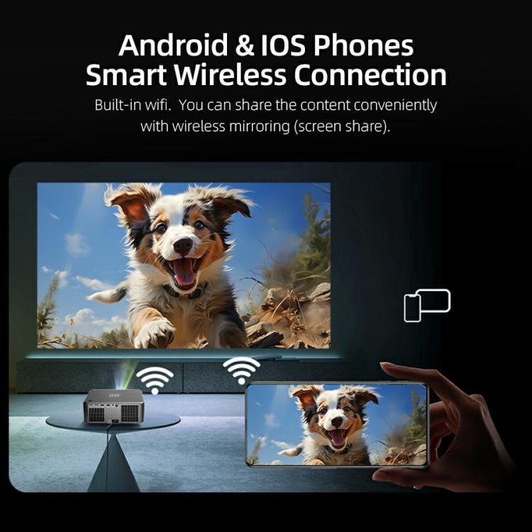 AUN U002 1920x1080P 970ANSI Android 12 Home Theater Smart Projector, US Plug(Dark Grey)