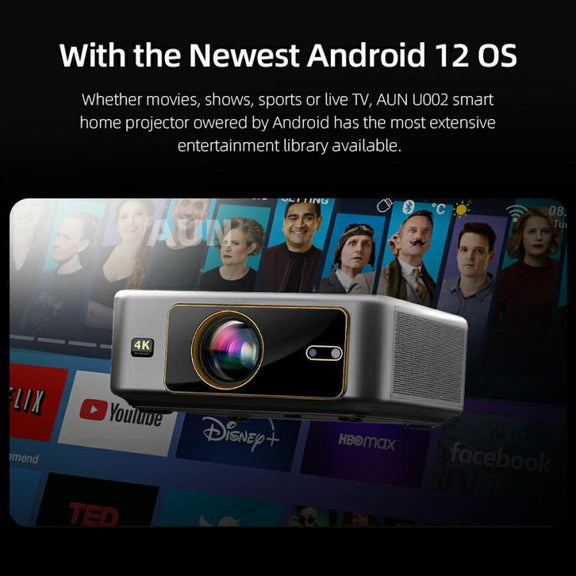 AUN U002 1920x1080P 970ANSI Android 12 Home Theater Smart Projector, UK Plug(Dark Grey)