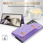 For Samsung Galaxy S25 Ultra 5G Rhombic Dual Buckle Card Slots Phone Case with Lanyard(Purple)
