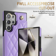 For Samsung Galaxy S25 Ultra 5G Rhombic Dual Buckle Card Slots Phone Case with Lanyard(Purple)