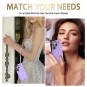 For Samsung Galaxy S25 Ultra 5G Rhombic Dual Buckle Card Slots Phone Case with Lanyard(Purple)