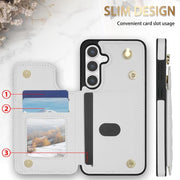 For Samsung Galaxy S25+ 5G Rhombic Dual Buckle Card Slots Phone Case with Lanyard(White)