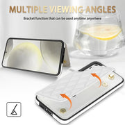 For Samsung Galaxy S25+ 5G Rhombic Dual Buckle Card Slots Phone Case with Lanyard(White)