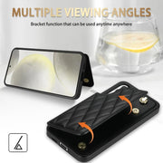 For Samsung Galaxy S25+ 5G Rhombic Dual Buckle Card Slots Phone Case with Lanyard(Black)