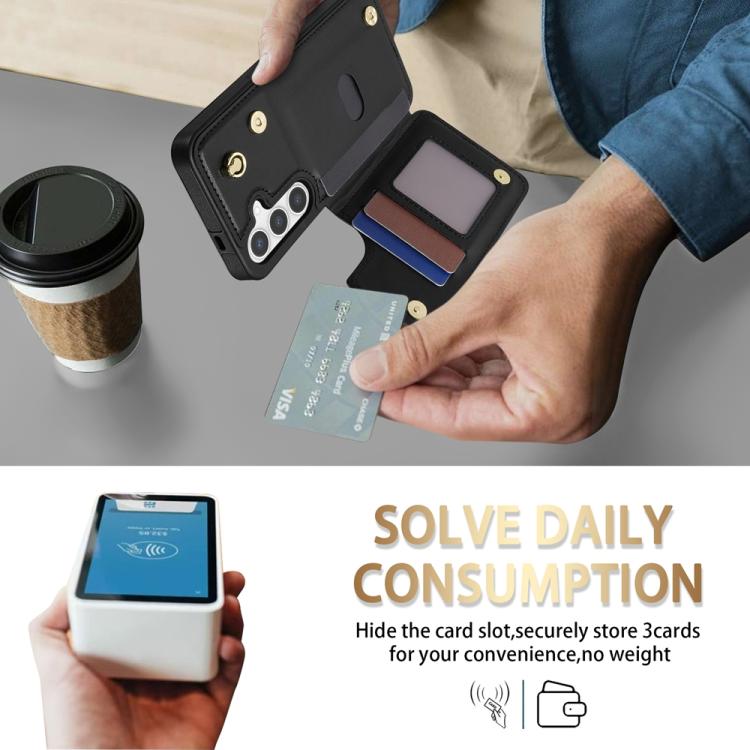 For Samsung Galaxy S25+ 5G Rhombic Dual Buckle Card Slots Phone Case with Lanyard(Black) - Galaxy S25+ 5G Cases by PMC Jewellery | Online Shopping South Africa | PMC Jewellery | Buy Now Pay Later Mobicred