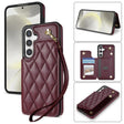 For Samsung Galaxy S25+ 5G Rhombic Dual Buckle Card Slots Phone Case with Lanyard(Wine Red) - Galaxy S25+ 5G Cases by PMC Jewellery | Online Shopping South Africa | PMC Jewellery | Buy Now Pay Later Mobicred