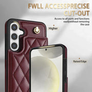 For Samsung Galaxy S25+ 5G Rhombic Dual Buckle Card Slots Phone Case with Lanyard(Wine Red)