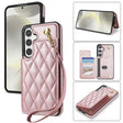 For Samsung Galaxy S25+ 5G Rhombic Dual Buckle Card Slots Phone Case with Lanyard(Rose Gold) - Galaxy S25+ 5G Cases by PMC Jewellery | Online Shopping South Africa | PMC Jewellery | Buy Now Pay Later Mobicred