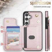 For Samsung Galaxy S25+ 5G Rhombic Dual Buckle Card Slots Phone Case with Lanyard(Rose Gold)