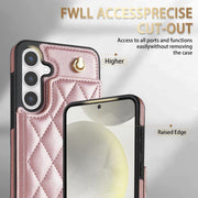 For Samsung Galaxy S25+ 5G Rhombic Dual Buckle Card Slots Phone Case with Lanyard(Rose Gold)