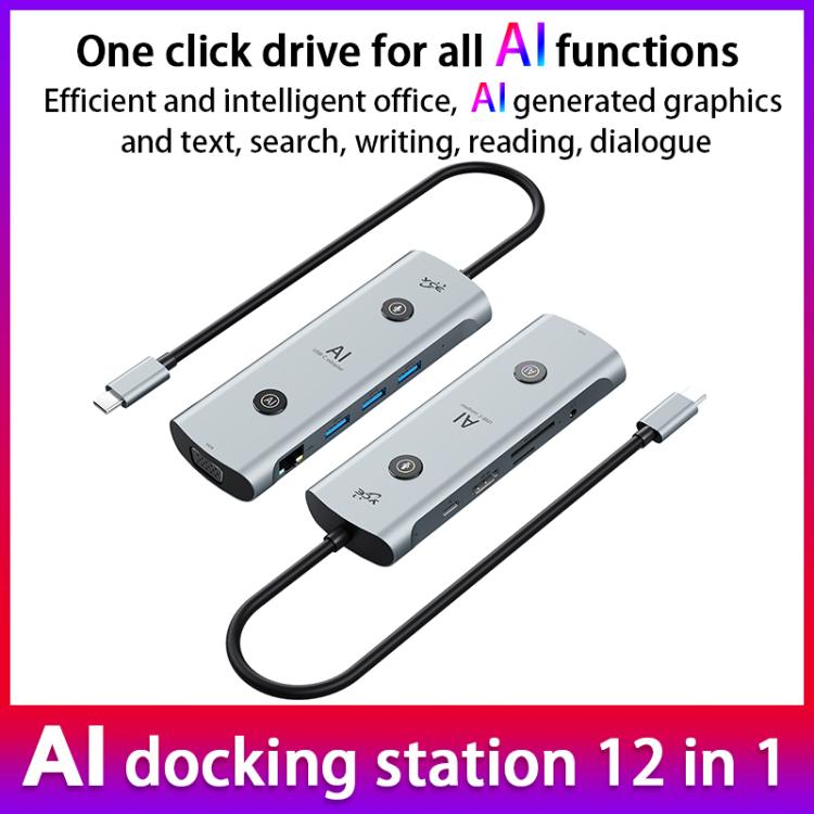 YCE V172 12 in 1 USB-C / Type-C HUB Adapter AI Docking Station(Grey) - USB HUB by PMC TechLife | Online Shopping South Africa | PMC TechLife | Buy Now Pay Later Mobicred