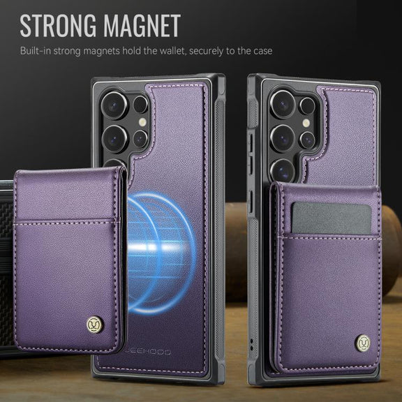 For Samsung Galaxy S25 Ultra 5G JEEHOOD J06 British Style RFID MagSafe Card Bag PU Phone Case(Purple)