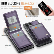 For Samsung Galaxy S25 Ultra 5G JEEHOOD J06 British Style RFID MagSafe Card Bag PU Phone Case(Purple)