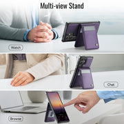 For Samsung Galaxy S25 Ultra 5G JEEHOOD J06 British Style RFID MagSafe Card Bag PU Phone Case(Purple)