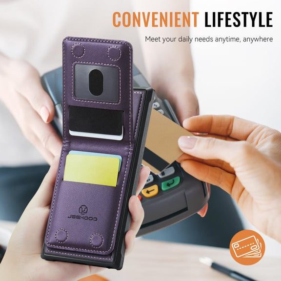 For Samsung Galaxy S25 Ultra 5G JEEHOOD J06 British Style RFID MagSafe Card Bag PU Phone Case(Purple)