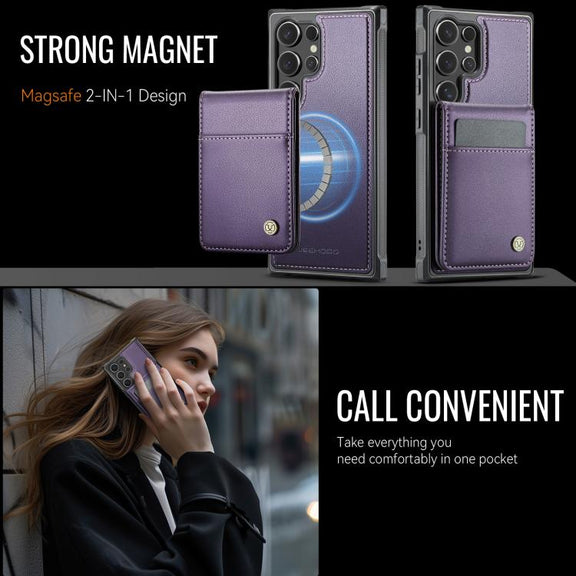 For Samsung Galaxy S25 Ultra 5G JEEHOOD J06 British Style RFID MagSafe Card Bag PU Phone Case(Purple)