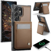 For Samsung Galaxy S25 Ultra 5G JEEHOOD J06 British Style RFID MagSafe Card Bag PU Phone Case(Brown)