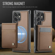 For Samsung Galaxy S25 Ultra 5G JEEHOOD J06 British Style RFID MagSafe Card Bag PU Phone Case(Brown)