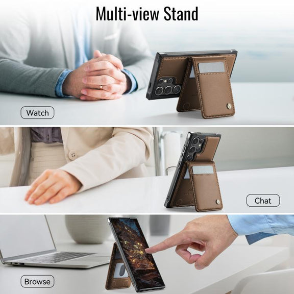 For Samsung Galaxy S25 Ultra 5G JEEHOOD J06 British Style RFID MagSafe Card Bag PU Phone Case(Brown)
