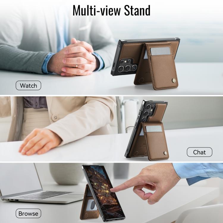 For Samsung Galaxy S25 Ultra 5G JEEHOOD J06 British Style RFID MagSafe Card Bag PU Phone Case(Brown)