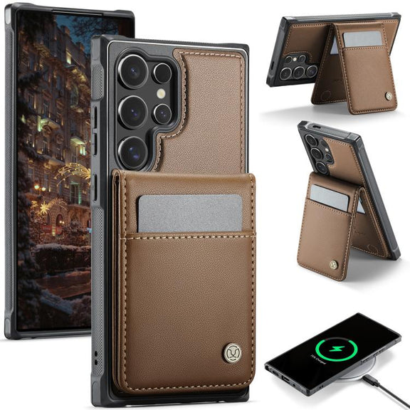 For Samsung Galaxy S25 Ultra 5G JEEHOOD J06 British Style RFID MagSafe Card Bag PU Phone Case(Brown)