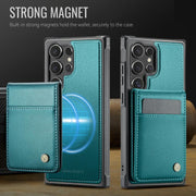 For Samsung Galaxy S25 Ultra 5G JEEHOOD J06 British Style RFID MagSafe Card Bag PU Phone Case(Green)
