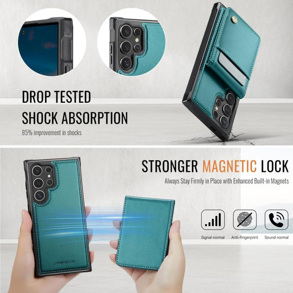 For Samsung Galaxy S25 Ultra 5G JEEHOOD J06 British Style RFID MagSafe Card Bag PU Phone Case(Green)