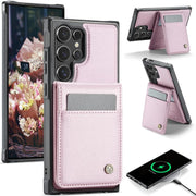 For Samsung Galaxy S25 Ultra 5G JEEHOOD J06 British Style RFID MagSafe Card Bag PU Phone Case(Pink)