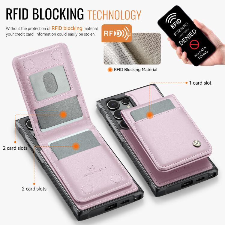 For Samsung Galaxy S25 Ultra 5G JEEHOOD J06 British Style RFID MagSafe Card Bag PU Phone Case(Pink)