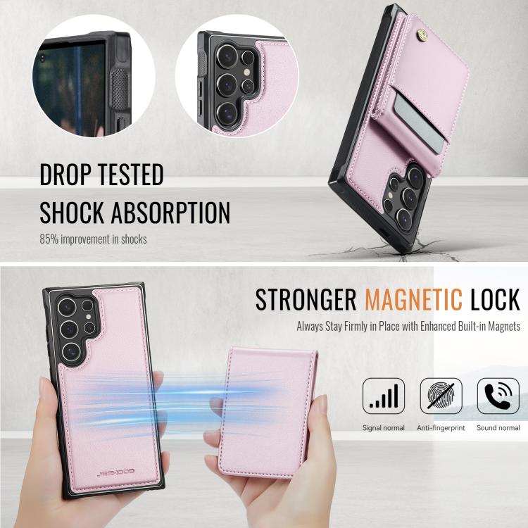 For Samsung Galaxy S25 Ultra 5G JEEHOOD J06 British Style RFID MagSafe Card Bag PU Phone Case(Pink)