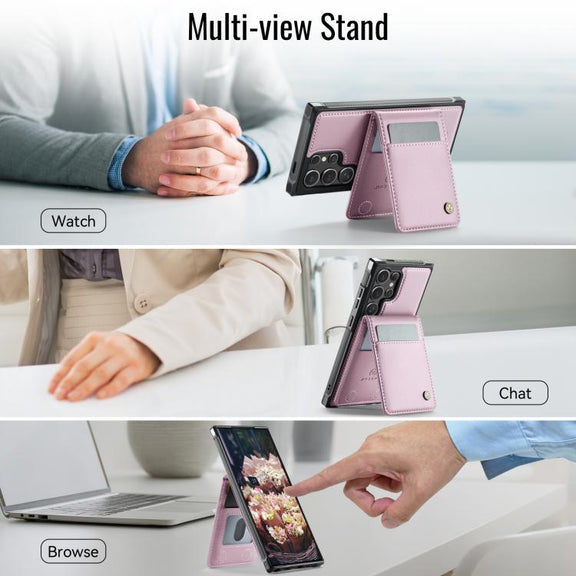 For Samsung Galaxy S25 Ultra 5G JEEHOOD J06 British Style RFID MagSafe Card Bag PU Phone Case(Pink)