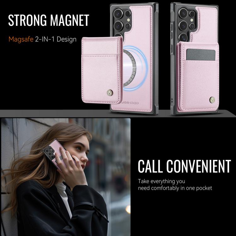 For Samsung Galaxy S25 Ultra 5G JEEHOOD J06 British Style RFID MagSafe Card Bag PU Phone Case(Pink)