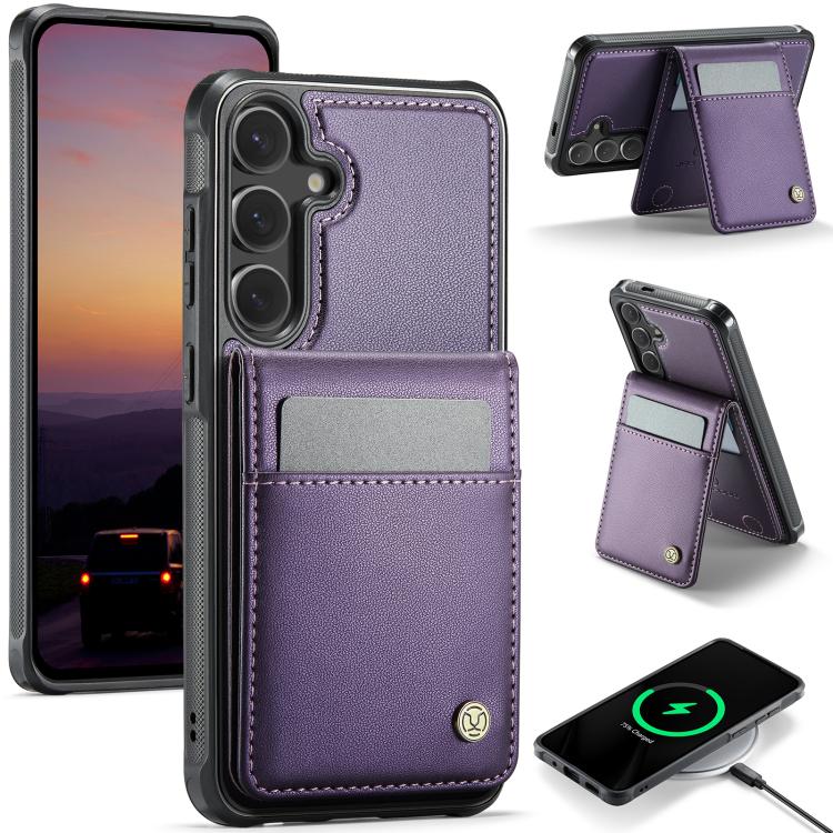 For Samsung Galaxy S25 5G JEEHOOD J06 British Style RFID MagSafe Card Bag PU Phone Case(Purple) - Galaxy S25 5G Cases by JEEHOOD | Online Shopping South Africa | PMC Jewellery | Buy Now Pay Later Mobicred
