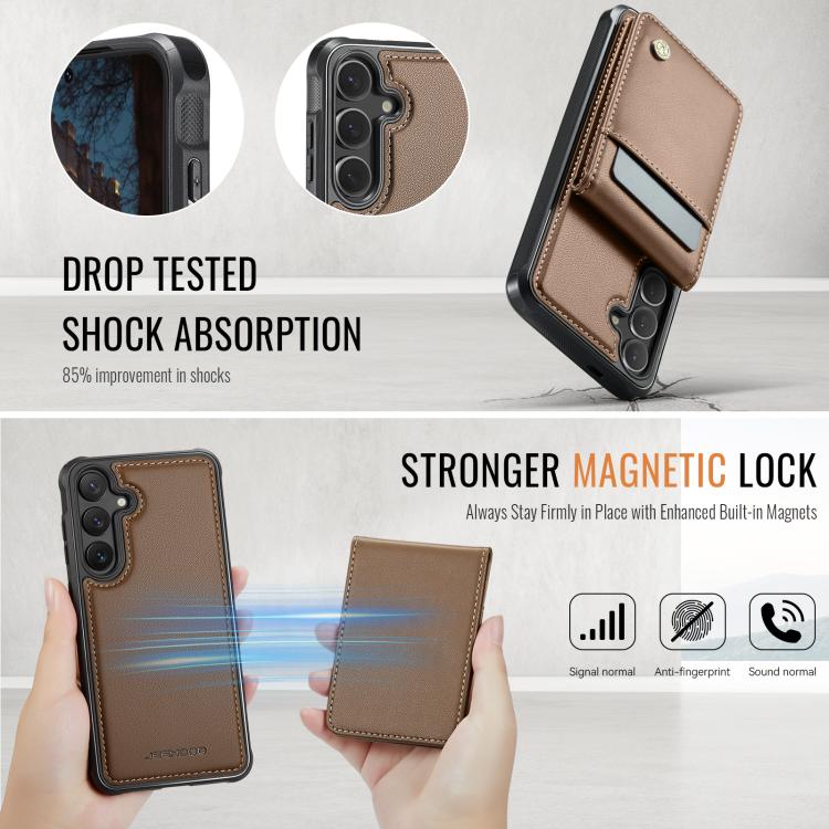 For Samsung Galaxy S25 5G JEEHOOD J06 British Style RFID MagSafe Card Bag PU Phone Case(Brown)