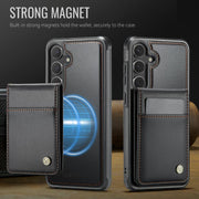 For Samsung Galaxy S25 5G JEEHOOD J06 British Style RFID MagSafe Card Bag PU Phone Case(Black)