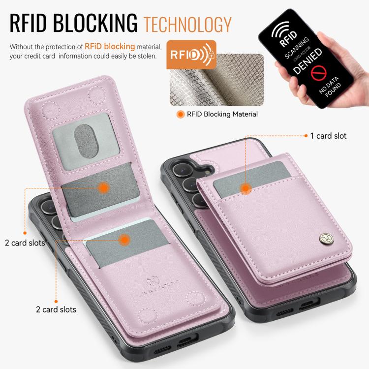 For Samsung Galaxy S25 5G JEEHOOD J06 British Style RFID MagSafe Card Bag PU Phone Case(Pink)