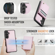 For Samsung Galaxy S25 5G JEEHOOD J06 British Style RFID MagSafe Card Bag PU Phone Case(Pink)