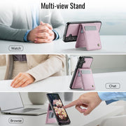 For Samsung Galaxy S25 5G JEEHOOD J06 British Style RFID MagSafe Card Bag PU Phone Case(Pink)