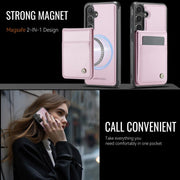 For Samsung Galaxy S25 5G JEEHOOD J06 British Style RFID MagSafe Card Bag PU Phone Case(Pink)