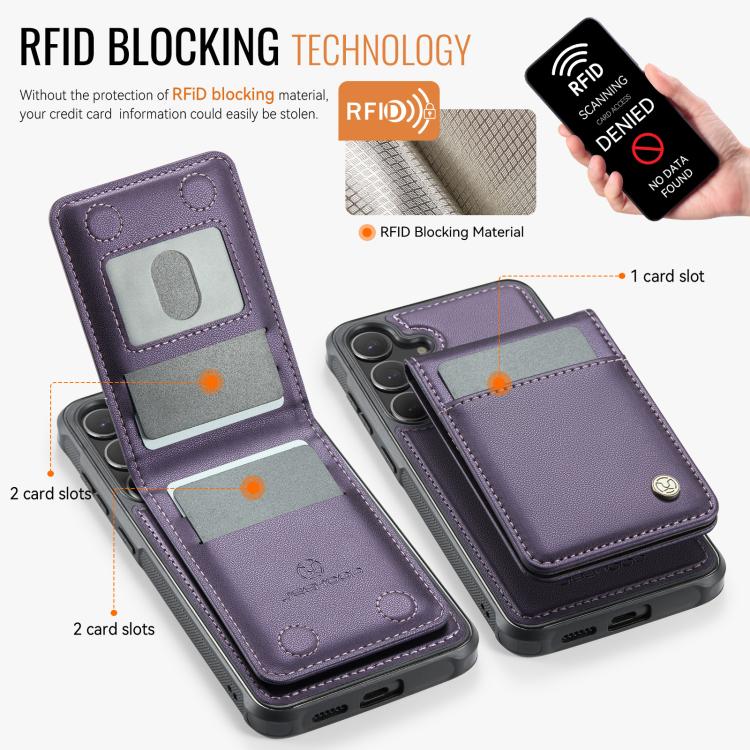 For Samsung Galaxy S25+ 5G JEEHOOD J06 British Style RFID MagSafe Card Bag PU Phone Case(Purple) - Galaxy S25+ 5G Cases by JEEHOOD | Online Shopping South Africa | PMC Jewellery | Buy Now Pay Later Mobicred