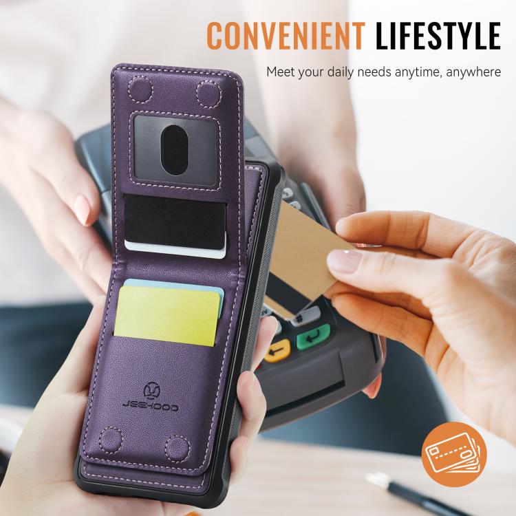 For Samsung Galaxy S25+ 5G JEEHOOD J06 British Style RFID MagSafe Card Bag PU Phone Case(Purple)