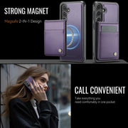 For Samsung Galaxy S25+ 5G JEEHOOD J06 British Style RFID MagSafe Card Bag PU Phone Case(Purple)