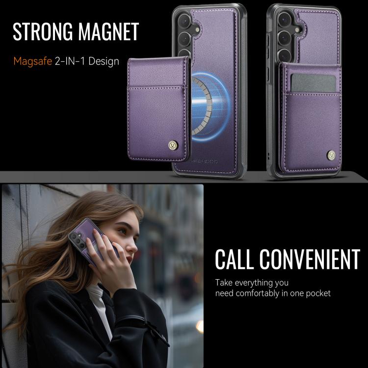 For Samsung Galaxy S25+ 5G JEEHOOD J06 British Style RFID MagSafe Card Bag PU Phone Case(Purple)