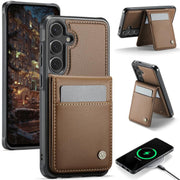 For Samsung Galaxy S25+ 5G JEEHOOD J06 British Style RFID MagSafe Card Bag PU Phone Case(Brown)