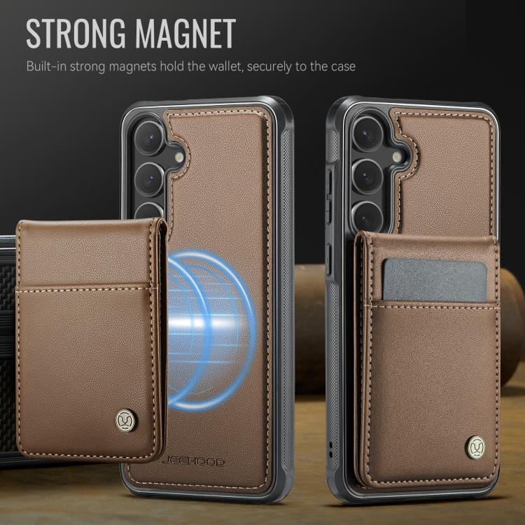For Samsung Galaxy S25+ 5G JEEHOOD J06 British Style RFID MagSafe Card Bag PU Phone Case(Brown)