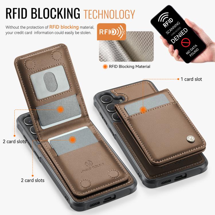 For Samsung Galaxy S25+ 5G JEEHOOD J06 British Style RFID MagSafe Card Bag PU Phone Case(Brown)